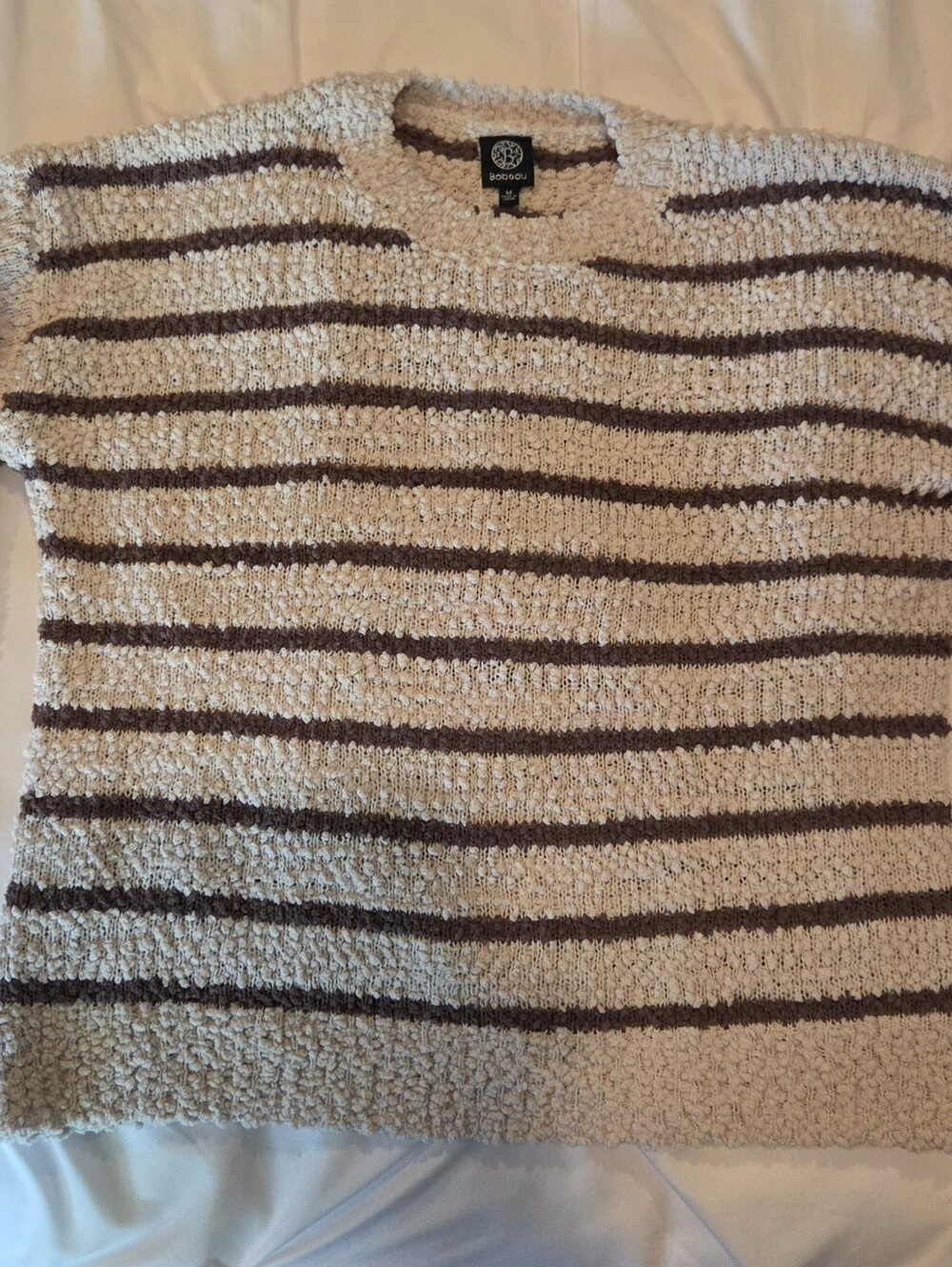 Boden Cream and Brown Striped Crewneck Sweater